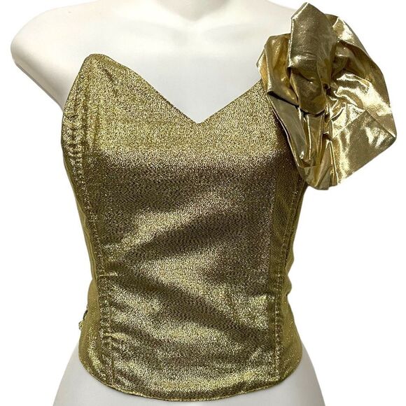 VINTAGE Anne Bancroft-Hylton Gold Metallic Strapless Top L - Picture 1 of 7